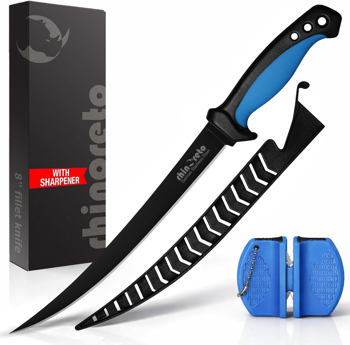 Fillet Knife for Fish - Razor Sharp G4116 German Stainless Steel Blade, 7 Inch Professional Filleting & Boning Knife with Non-Slip Handle, Protective Sheath & Sharpener