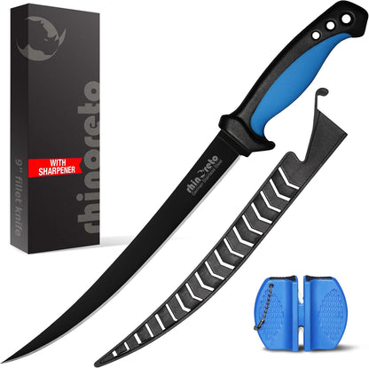Fillet Knife for Fish - Razor Sharp G4116 German Stainless Steel Blade, 7 Inch Professional Filleting & Boning Knife with Non-Slip Handle, Protective Sheath & Sharpener