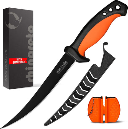 Fillet Knife for Fish - Razor Sharp G4116 German Stainless Steel Blade, 7 Inch Professional Filleting & Boning Knife with Non-Slip Handle, Protective Sheath & Sharpener