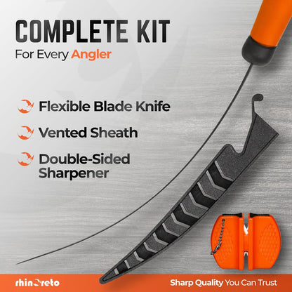 Fillet Knife for Fish - Razor Sharp G4116 German Stainless Steel Blade, 7 Inch Professional Filleting & Boning Knife with Non-Slip Handle, Protective Sheath & Sharpener