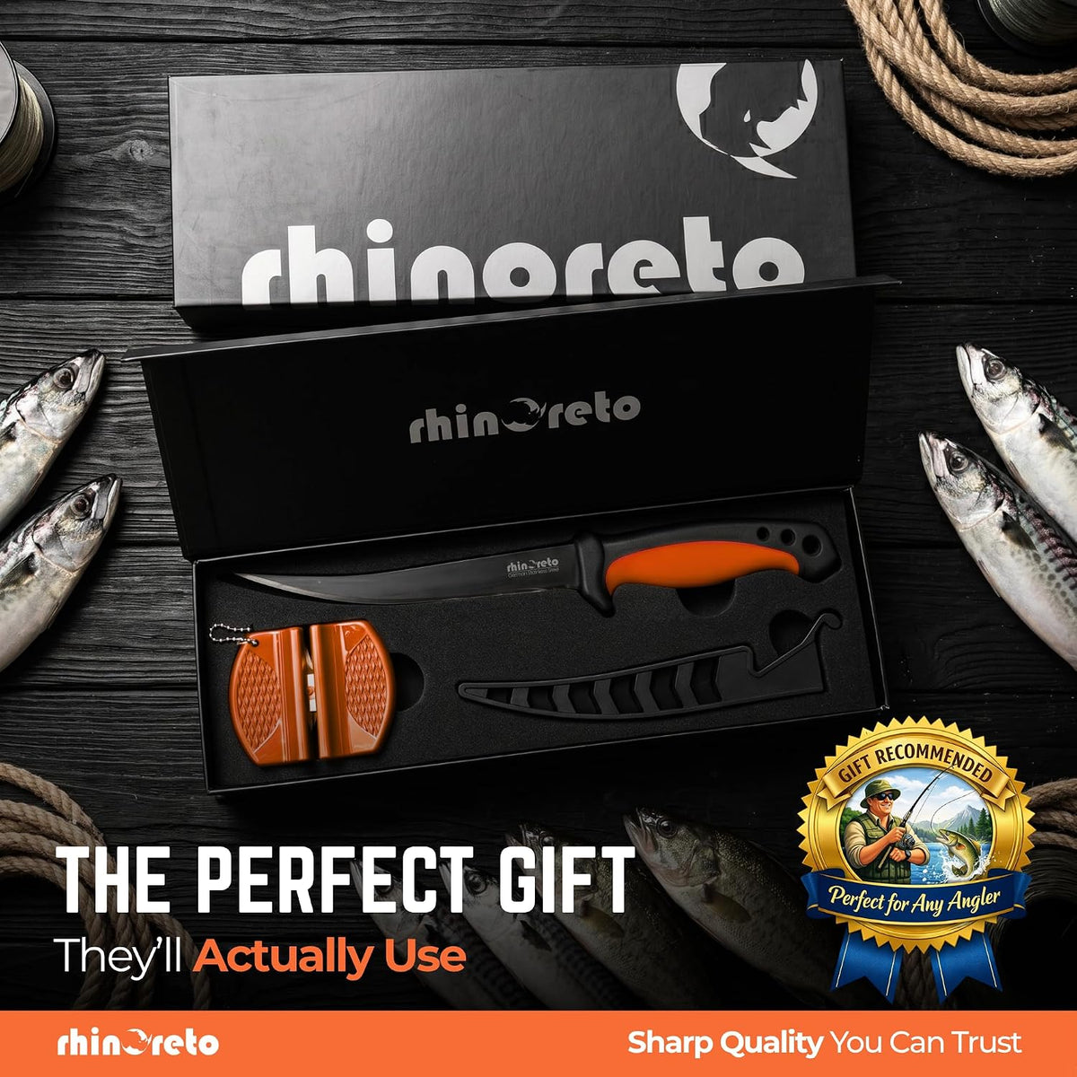 Fillet Knife for Fish - Razor Sharp G4116 German Stainless Steel Blade, 7 Inch Professional Filleting & Boning Knife with Non-Slip Handle, Protective Sheath & Sharpener
