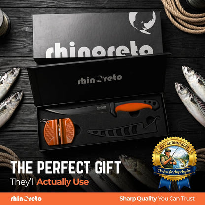 Fillet Knife for Fish - Razor Sharp G4116 German Stainless Steel Blade, 7 Inch Professional Filleting & Boning Knife with Non-Slip Handle, Protective Sheath & Sharpener