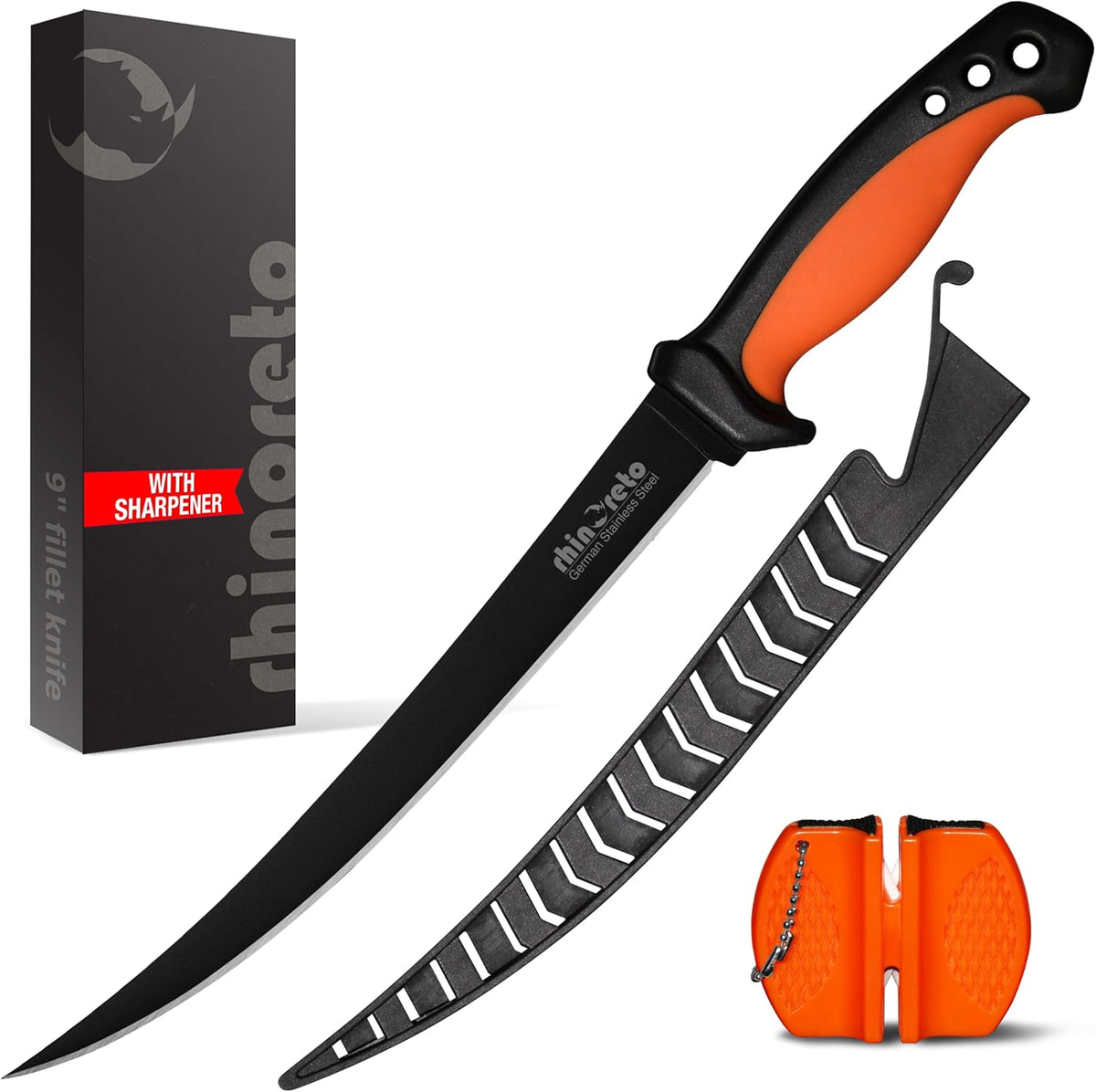Fillet Knife for Fish - Razor Sharp G4116 German Stainless Steel Blade, 7 Inch Professional Filleting & Boning Knife with Non-Slip Handle, Protective Sheath & Sharpener