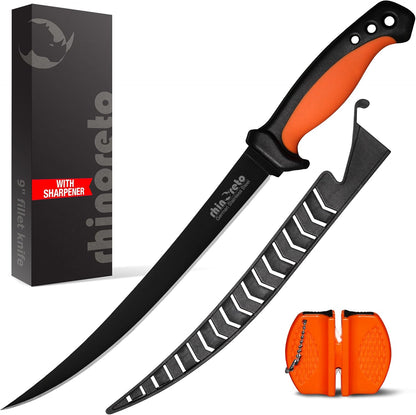 Fillet Knife for Fish - Razor Sharp G4116 German Stainless Steel Blade, 7 Inch Professional Filleting & Boning Knife with Non-Slip Handle, Protective Sheath & Sharpener