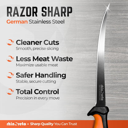 Fillet Knife for Fish - Razor Sharp G4116 German Stainless Steel Blade, 7 Inch Professional Filleting & Boning Knife with Non-Slip Handle, Protective Sheath & Sharpener