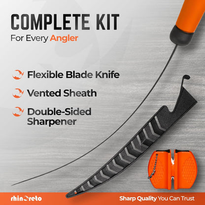 Fillet Knife for Fish - Razor Sharp G4116 German Stainless Steel Blade, 7 Inch Professional Filleting & Boning Knife with Non-Slip Handle, Protective Sheath & Sharpener
