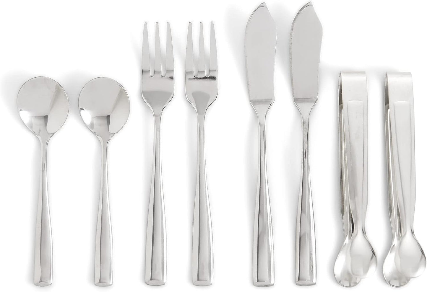 Gourmet Stainless Steel Charcuterie Utensil Set of 8, Includes Forks, Knives/Spreaders, Spoons, Tongs