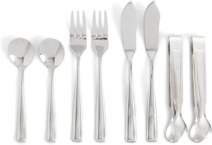 Gourmet Stainless Steel Charcuterie Utensil Set of 8, Includes Forks, Knives/Spreaders, Spoons, Tongs