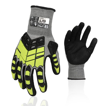 Safety Work Gloves,Impact Gloves for Men Women,Cut Resistant Non-Slip Heavy Duty Gloves with Nitrile Grip,Touch Screen Glove with Impact Protection for Gardening Mechanic Construction, Large