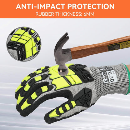 Safety Work Gloves,Impact Gloves for Men Women,Cut Resistant Non-Slip Heavy Duty Gloves with Nitrile Grip,Touch Screen Glove with Impact Protection for Gardening Mechanic Construction, Large