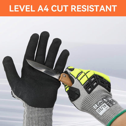 Safety Work Gloves,Impact Gloves for Men Women,Cut Resistant Non-Slip Heavy Duty Gloves with Nitrile Grip,Touch Screen Glove with Impact Protection for Gardening Mechanic Construction, Large