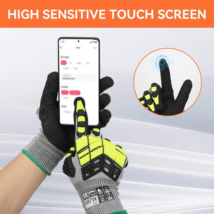 Safety Work Gloves,Impact Gloves for Men Women,Cut Resistant Non-Slip Heavy Duty Gloves with Nitrile Grip,Touch Screen Glove with Impact Protection for Gardening Mechanic Construction, Large