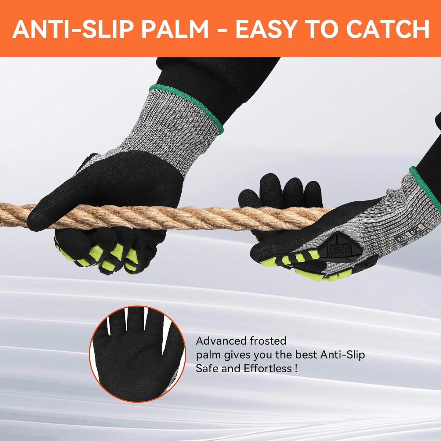 Safety Work Gloves,Impact Gloves for Men Women,Cut Resistant Non-Slip Heavy Duty Gloves with Nitrile Grip,Touch Screen Glove with Impact Protection for Gardening Mechanic Construction, Large