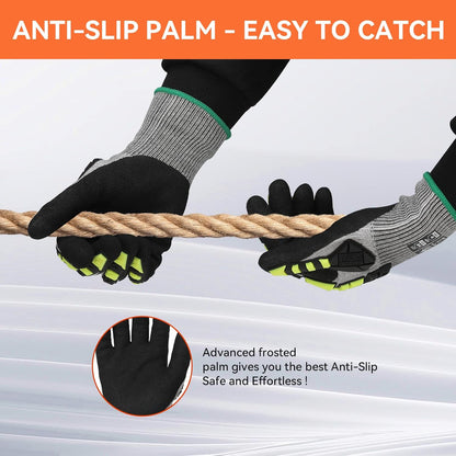 Safety Work Gloves,Impact Gloves for Men Women,Cut Resistant Non-Slip Heavy Duty Gloves with Nitrile Grip,Touch Screen Glove with Impact Protection for Gardening Mechanic Construction, Large