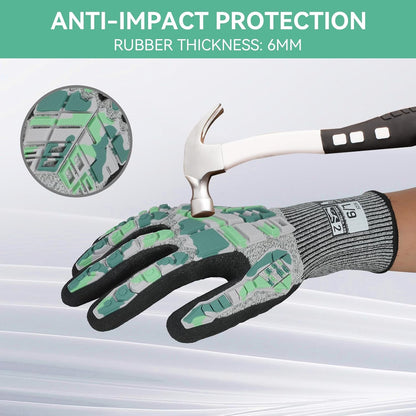 Safety Work Gloves,Impact Gloves for Men Women,Cut Resistant Non-Slip Heavy Duty Gloves with Nitrile Grip,Touch Screen Glove with Impact Protection for Gardening Mechanic Construction, Large