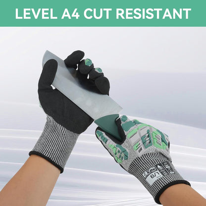 Safety Work Gloves,Impact Gloves for Men Women,Cut Resistant Non-Slip Heavy Duty Gloves with Nitrile Grip,Touch Screen Glove with Impact Protection for Gardening Mechanic Construction, Large