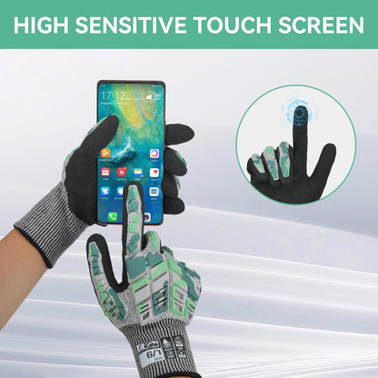 Safety Work Gloves,Impact Gloves for Men Women,Cut Resistant Non-Slip Heavy Duty Gloves with Nitrile Grip,Touch Screen Glove with Impact Protection for Gardening Mechanic Construction, Large