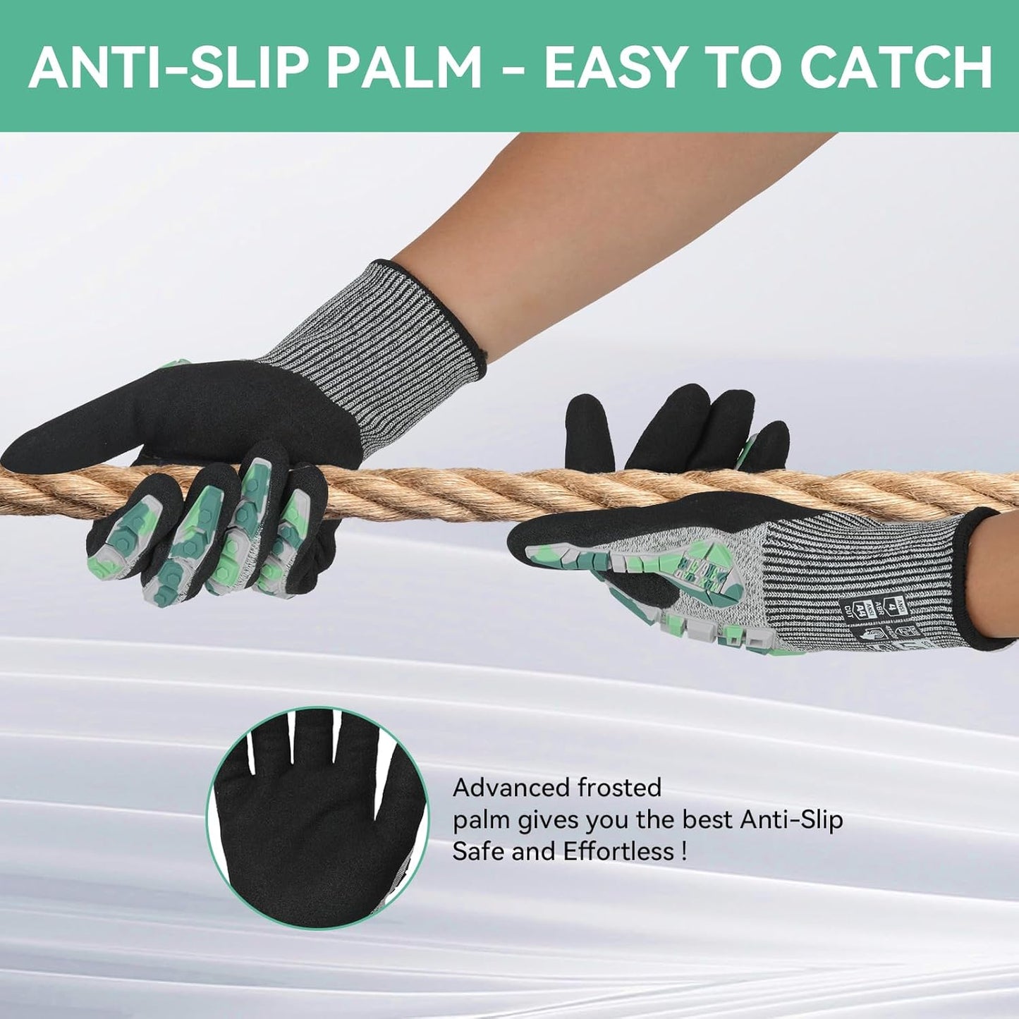 Safety Work Gloves,Impact Gloves for Men Women,Cut Resistant Non-Slip Heavy Duty Gloves with Nitrile Grip,Touch Screen Glove with Impact Protection for Gardening Mechanic Construction, Large