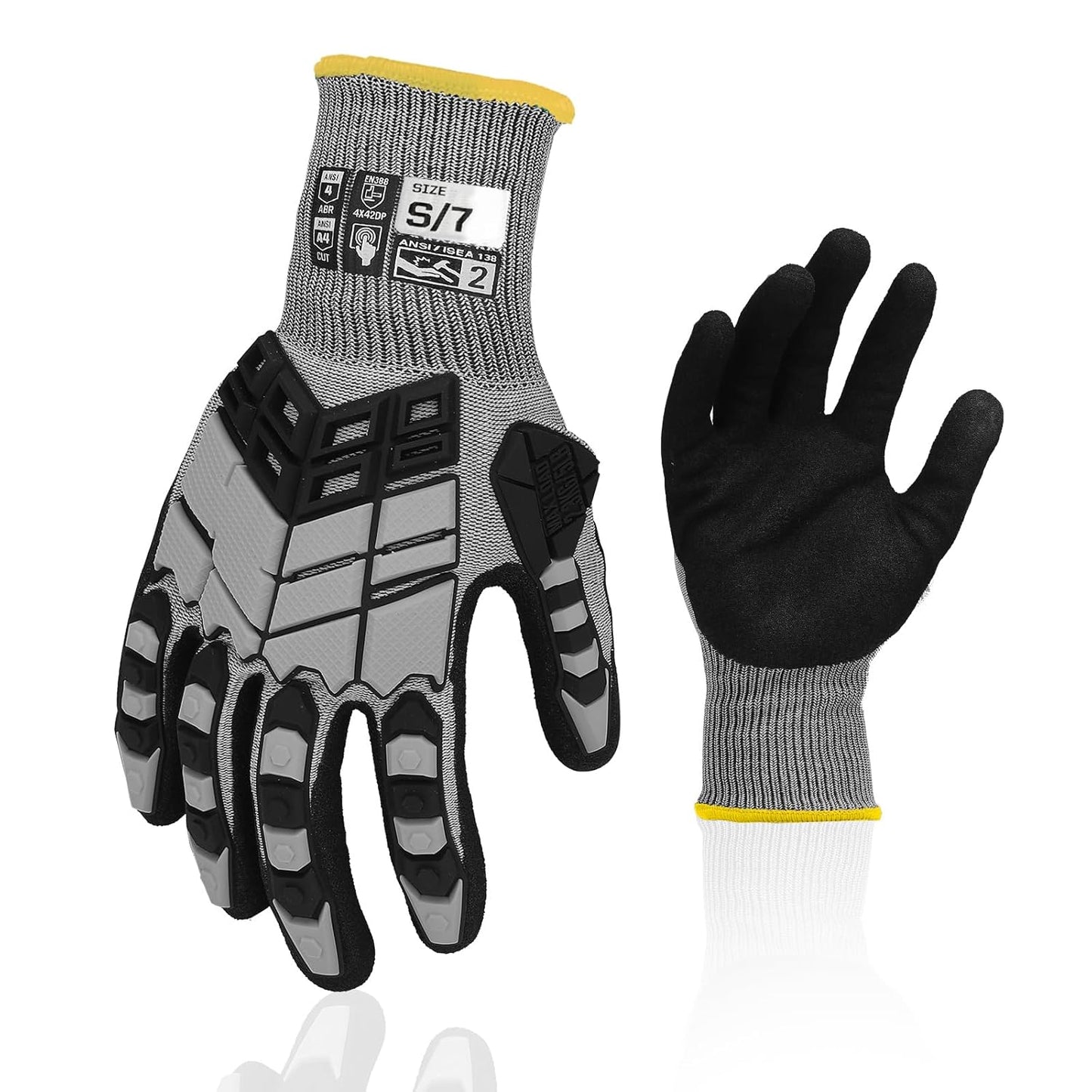 Safety Work Gloves,Impact Gloves for Men Women,Cut Resistant Non-Slip Heavy Duty Gloves with Nitrile Grip,Touch Screen Glove with Impact Protection for Gardening Mechanic Construction, Large