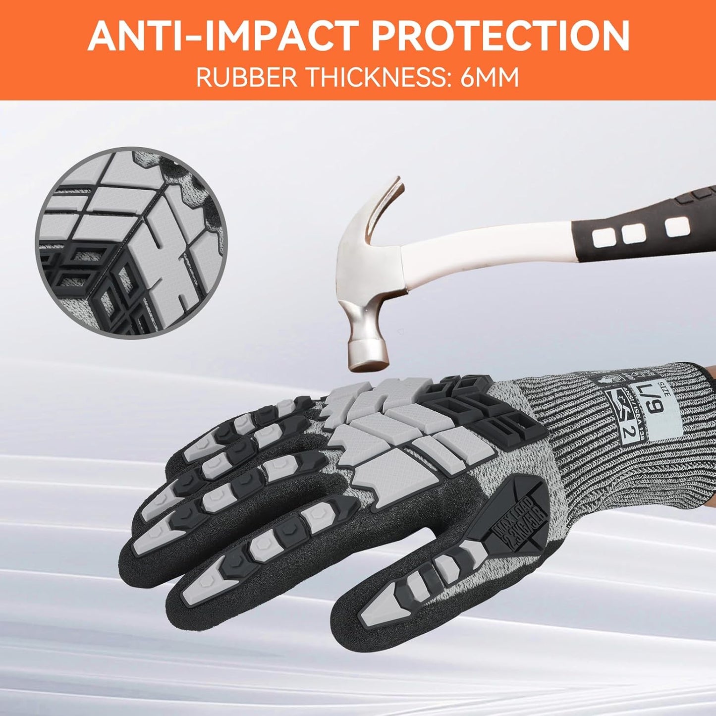 Safety Work Gloves,Impact Gloves for Men Women,Cut Resistant Non-Slip Heavy Duty Gloves with Nitrile Grip,Touch Screen Glove with Impact Protection for Gardening Mechanic Construction, Large