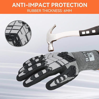 Safety Work Gloves,Impact Gloves for Men Women,Cut Resistant Non-Slip Heavy Duty Gloves with Nitrile Grip,Touch Screen Glove with Impact Protection for Gardening Mechanic Construction, Large
