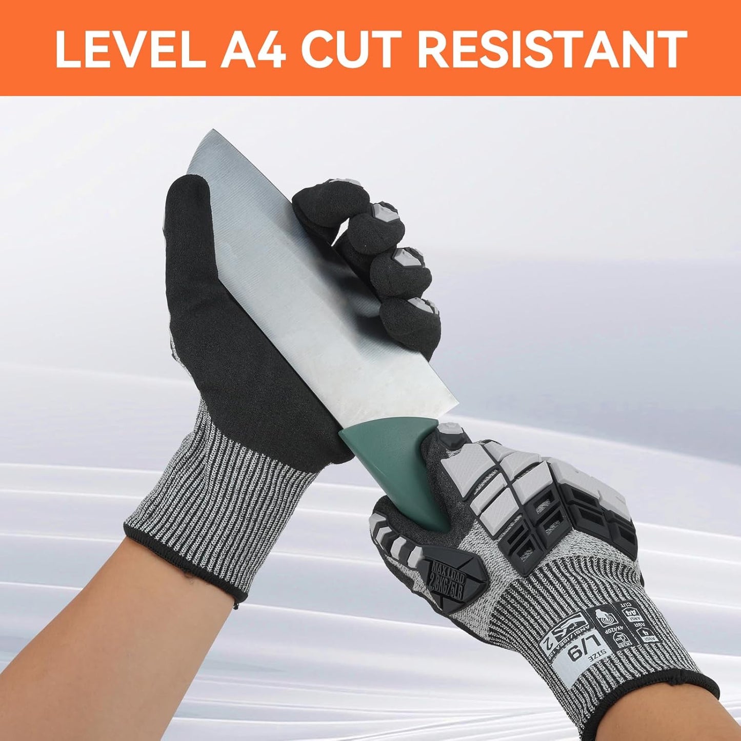 Safety Work Gloves,Impact Gloves for Men Women,Cut Resistant Non-Slip Heavy Duty Gloves with Nitrile Grip,Touch Screen Glove with Impact Protection for Gardening Mechanic Construction, Large