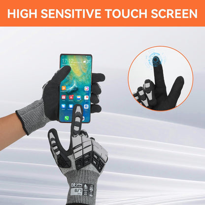 Safety Work Gloves,Impact Gloves for Men Women,Cut Resistant Non-Slip Heavy Duty Gloves with Nitrile Grip,Touch Screen Glove with Impact Protection for Gardening Mechanic Construction, Large