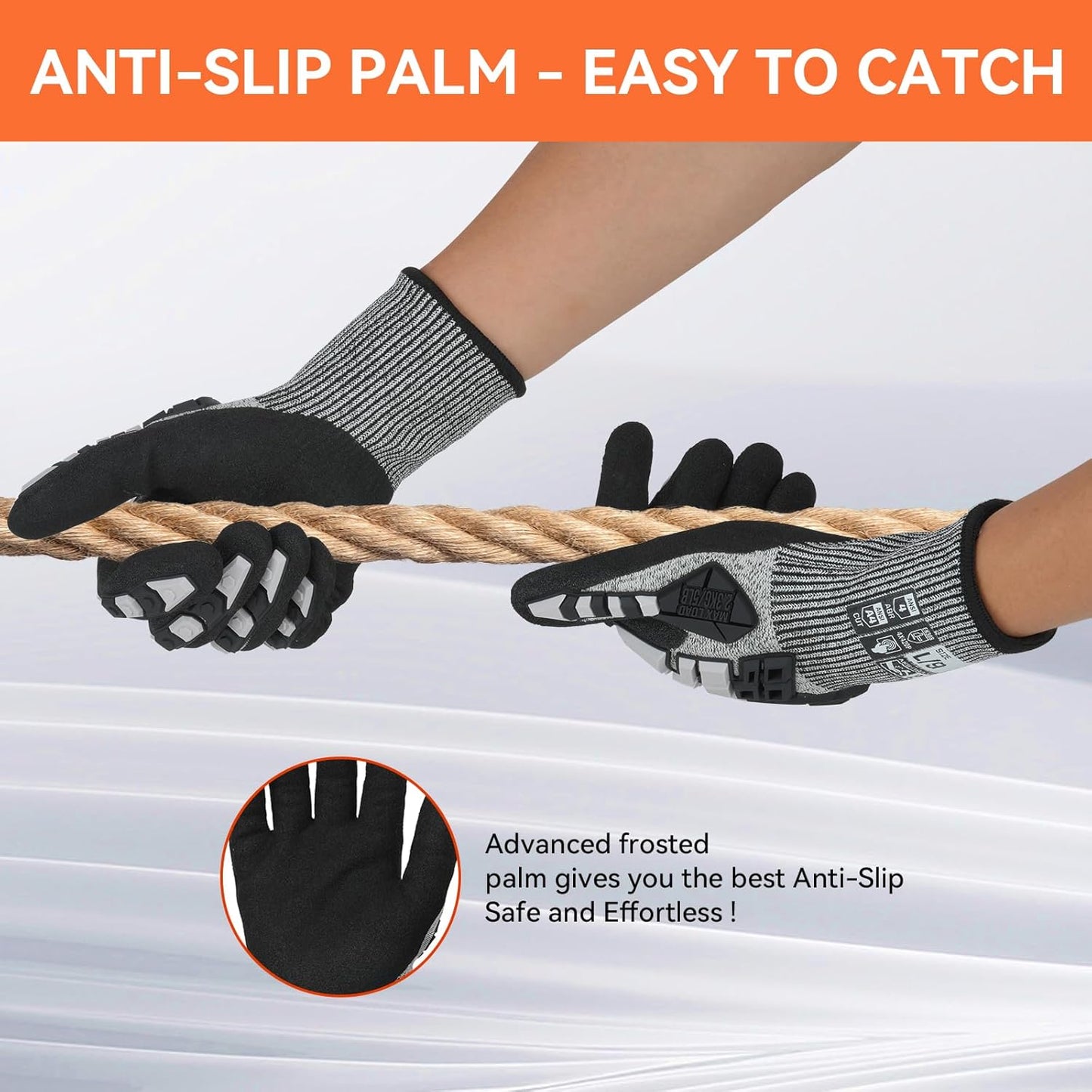 Safety Work Gloves,Impact Gloves for Men Women,Cut Resistant Non-Slip Heavy Duty Gloves with Nitrile Grip,Touch Screen Glove with Impact Protection for Gardening Mechanic Construction, Large