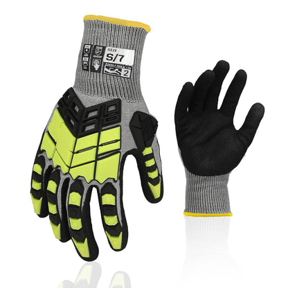 Safety Work Gloves,Impact Gloves for Men Women,Cut Resistant Non-Slip Heavy Duty Gloves with Nitrile Grip,Touch Screen Glove with Impact Protection for Gardening Mechanic Construction, Large