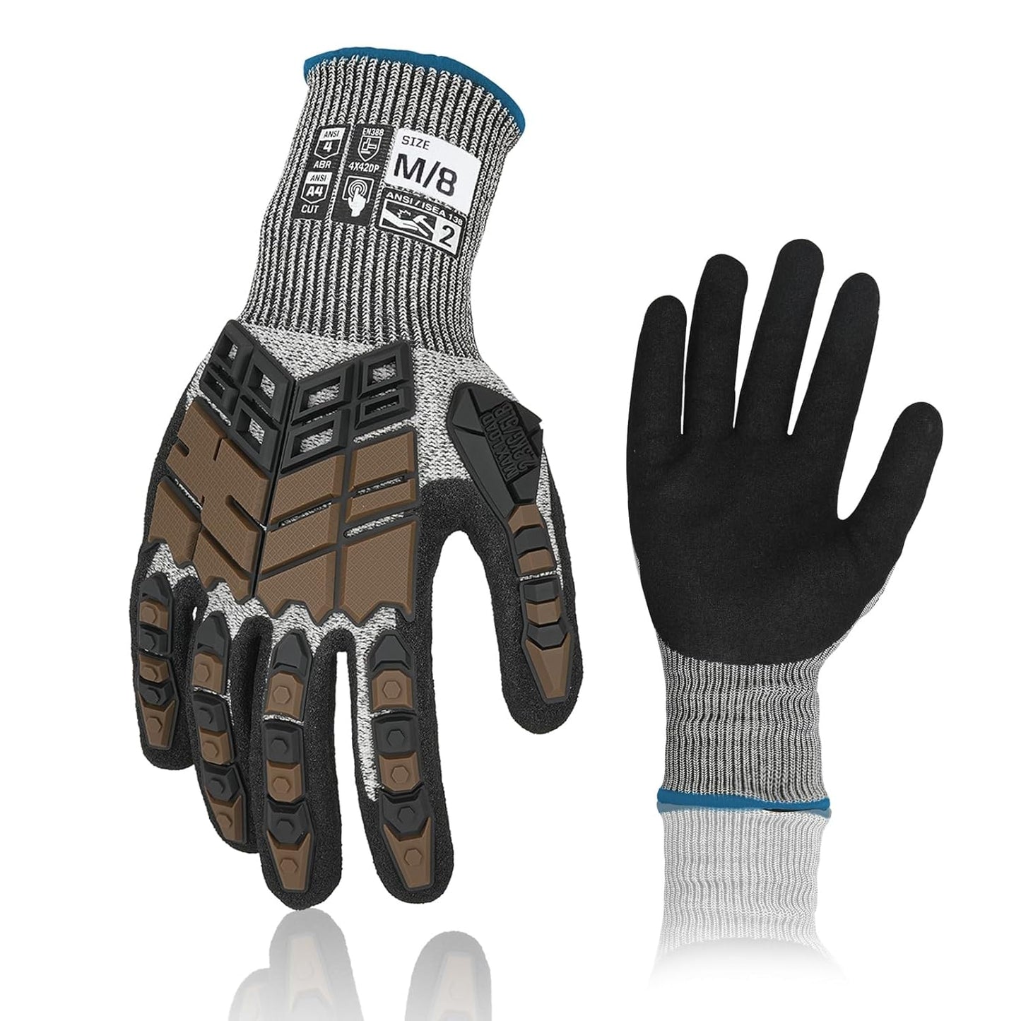 Safety Work Gloves,Impact Gloves for Men Women,Cut Resistant Non-Slip Heavy Duty Gloves with Nitrile Grip,Touch Screen Glove with Impact Protection for Gardening Mechanic Construction, Large