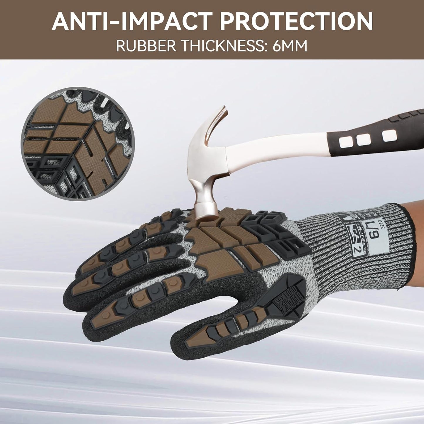 Safety Work Gloves,Impact Gloves for Men Women,Cut Resistant Non-Slip Heavy Duty Gloves with Nitrile Grip,Touch Screen Glove with Impact Protection for Gardening Mechanic Construction, Large