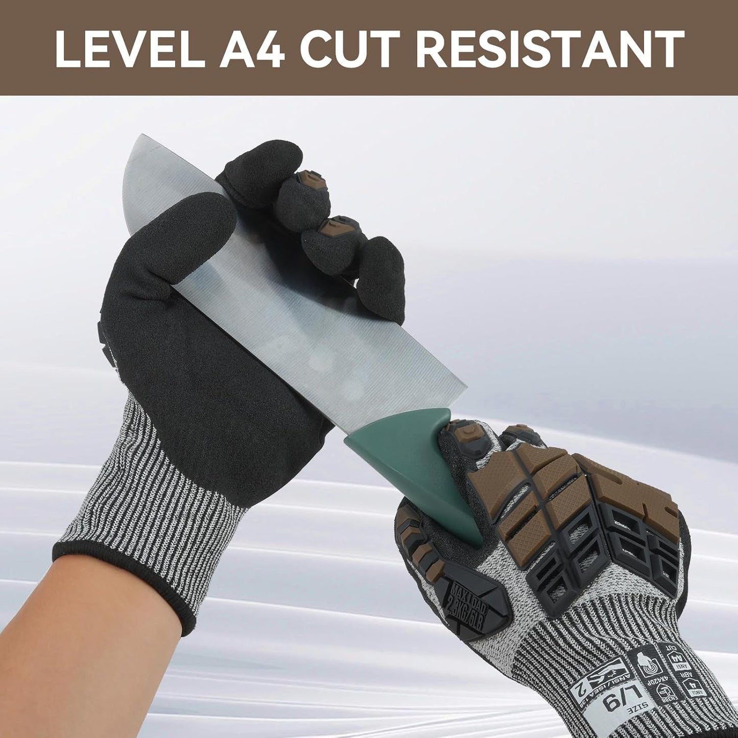 Safety Work Gloves,Impact Gloves for Men Women,Cut Resistant Non-Slip Heavy Duty Gloves with Nitrile Grip,Touch Screen Glove with Impact Protection for Gardening Mechanic Construction, Large