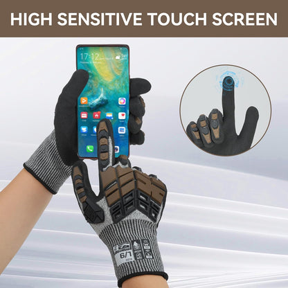 Safety Work Gloves,Impact Gloves for Men Women,Cut Resistant Non-Slip Heavy Duty Gloves with Nitrile Grip,Touch Screen Glove with Impact Protection for Gardening Mechanic Construction, Large