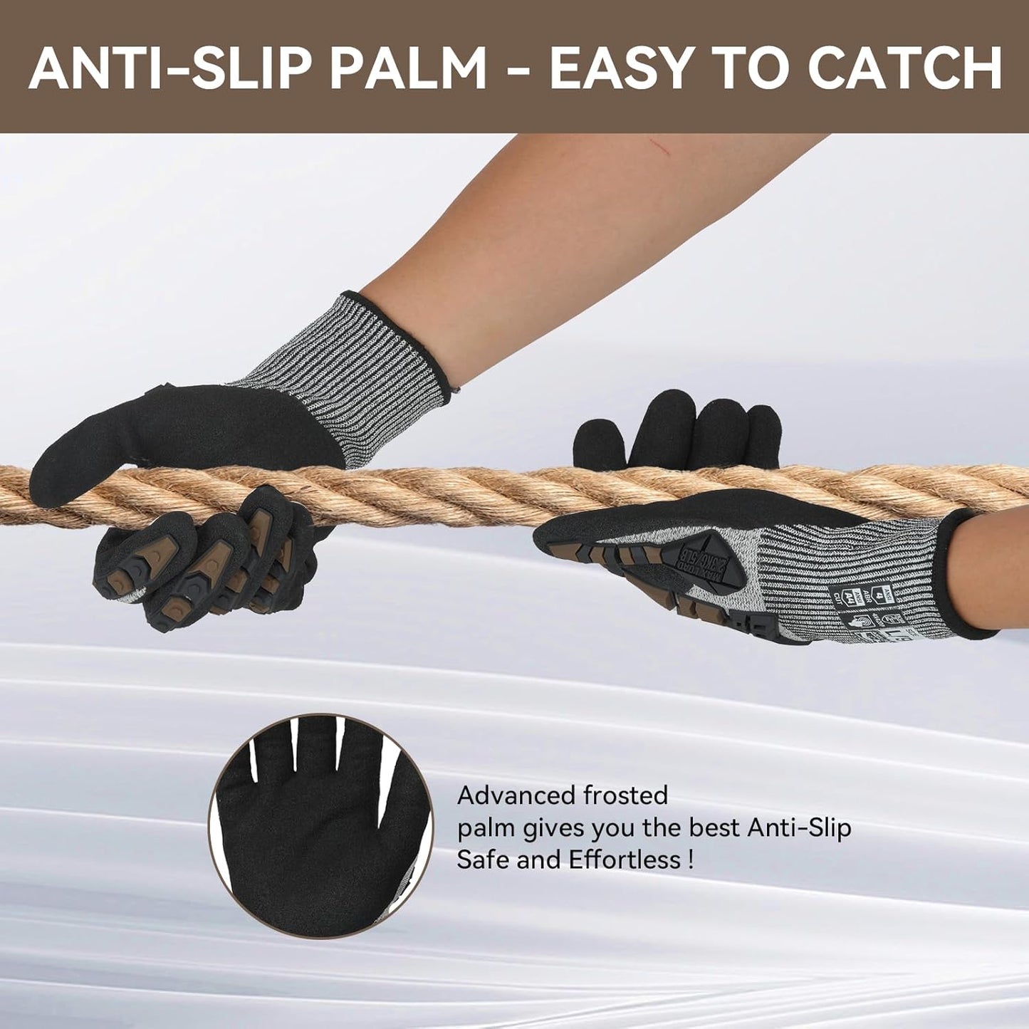Safety Work Gloves,Impact Gloves for Men Women,Cut Resistant Non-Slip Heavy Duty Gloves with Nitrile Grip,Touch Screen Glove with Impact Protection for Gardening Mechanic Construction, Large