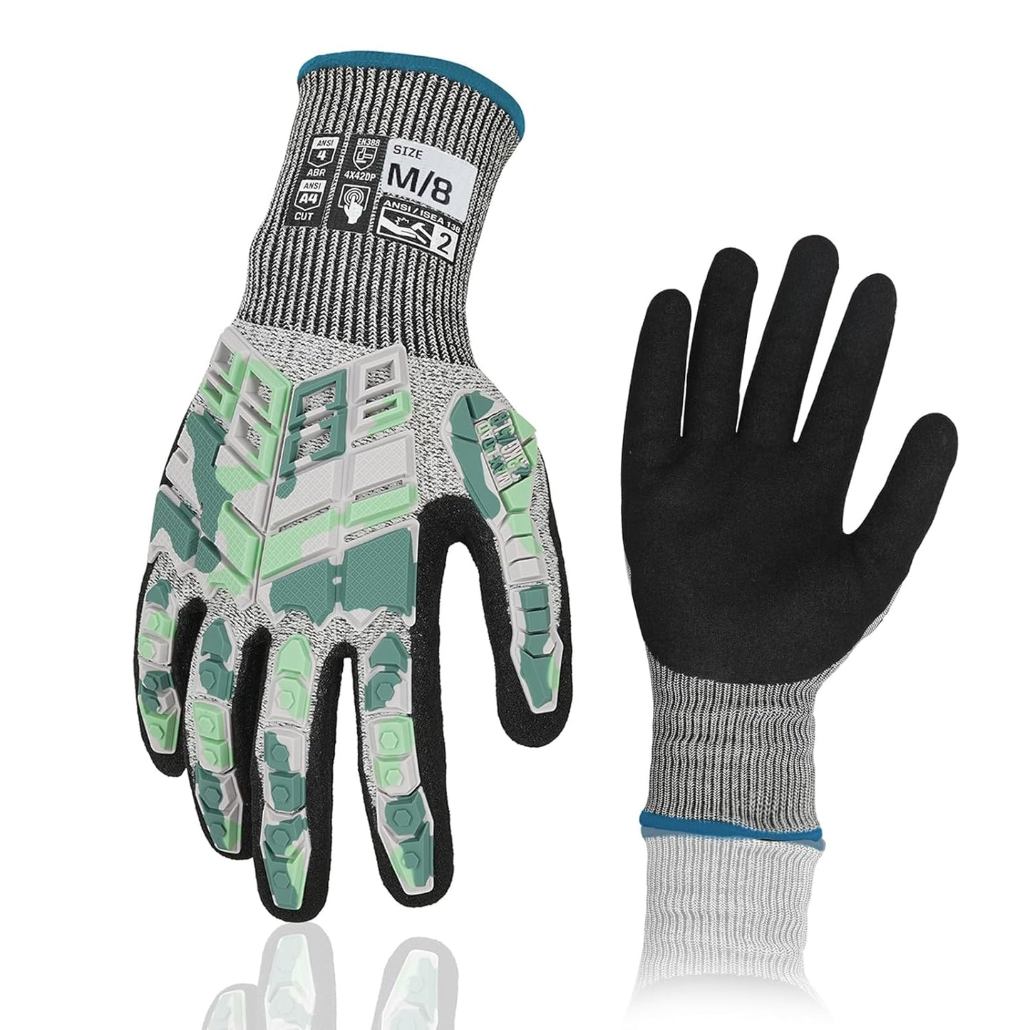 Safety Work Gloves,Impact Gloves for Men Women,Cut Resistant Non-Slip Heavy Duty Gloves with Nitrile Grip,Touch Screen Glove with Impact Protection for Gardening Mechanic Construction, Large