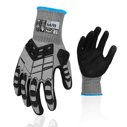Safety Work Gloves,Impact Gloves for Men Women,Cut Resistant Non-Slip Heavy Duty Gloves with Nitrile Grip,Touch Screen Glove with Impact Protection for Gardening Mechanic Construction, Large