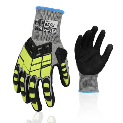 Safety Work Gloves,Impact Gloves for Men Women,Cut Resistant Non-Slip Heavy Duty Gloves with Nitrile Grip,Touch Screen Glove with Impact Protection for Gardening Mechanic Construction, Large
