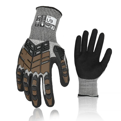 Safety Work Gloves,Impact Gloves for Men Women,Cut Resistant Non-Slip Heavy Duty Gloves with Nitrile Grip,Touch Screen Glove with Impact Protection for Gardening Mechanic Construction, Large