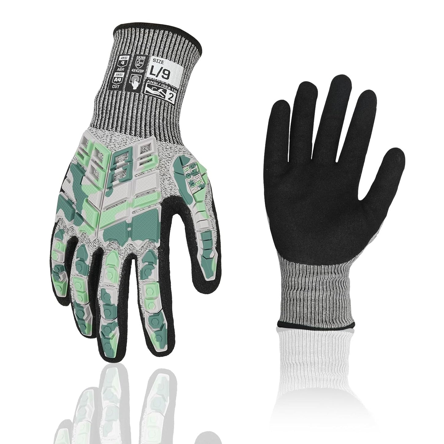Safety Work Gloves,Impact Gloves for Men Women,Cut Resistant Non-Slip Heavy Duty Gloves with Nitrile Grip,Touch Screen Glove with Impact Protection for Gardening Mechanic Construction, Large