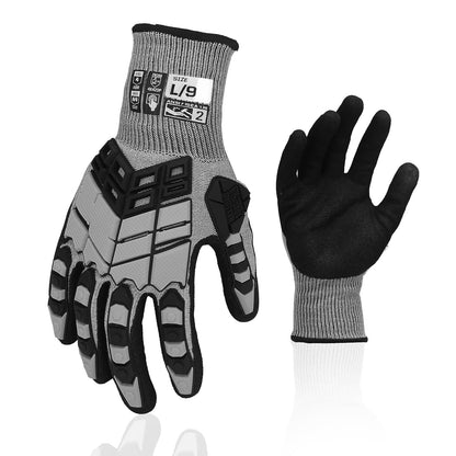 Safety Work Gloves,Impact Gloves for Men Women,Cut Resistant Non-Slip Heavy Duty Gloves with Nitrile Grip,Touch Screen Glove with Impact Protection for Gardening Mechanic Construction, Large
