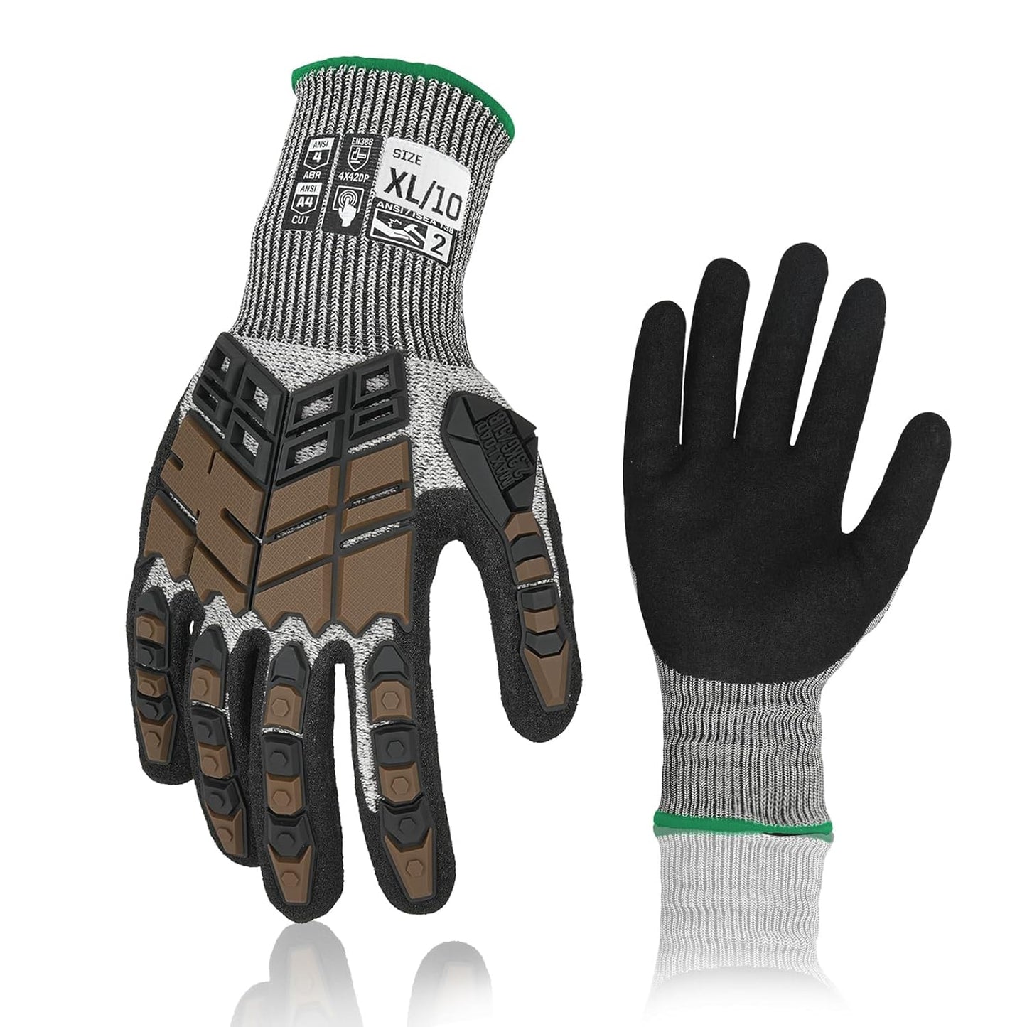 Safety Work Gloves,Impact Gloves for Men Women,Cut Resistant Non-Slip Heavy Duty Gloves with Nitrile Grip,Touch Screen Glove with Impact Protection for Gardening Mechanic Construction, Large