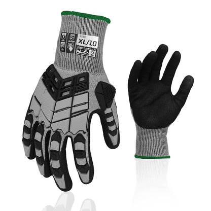 Safety Work Gloves,Impact Gloves for Men Women,Cut Resistant Non-Slip Heavy Duty Gloves with Nitrile Grip,Touch Screen Glove with Impact Protection for Gardening Mechanic Construction, Large