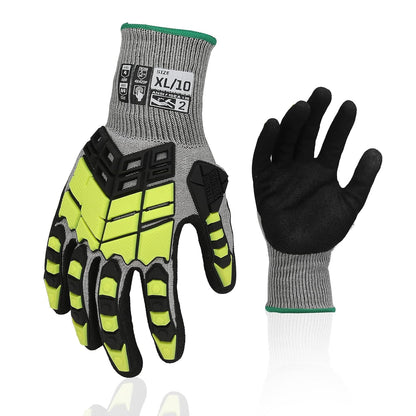 Safety Work Gloves,Impact Gloves for Men Women,Cut Resistant Non-Slip Heavy Duty Gloves with Nitrile Grip,Touch Screen Glove with Impact Protection for Gardening Mechanic Construction, Large