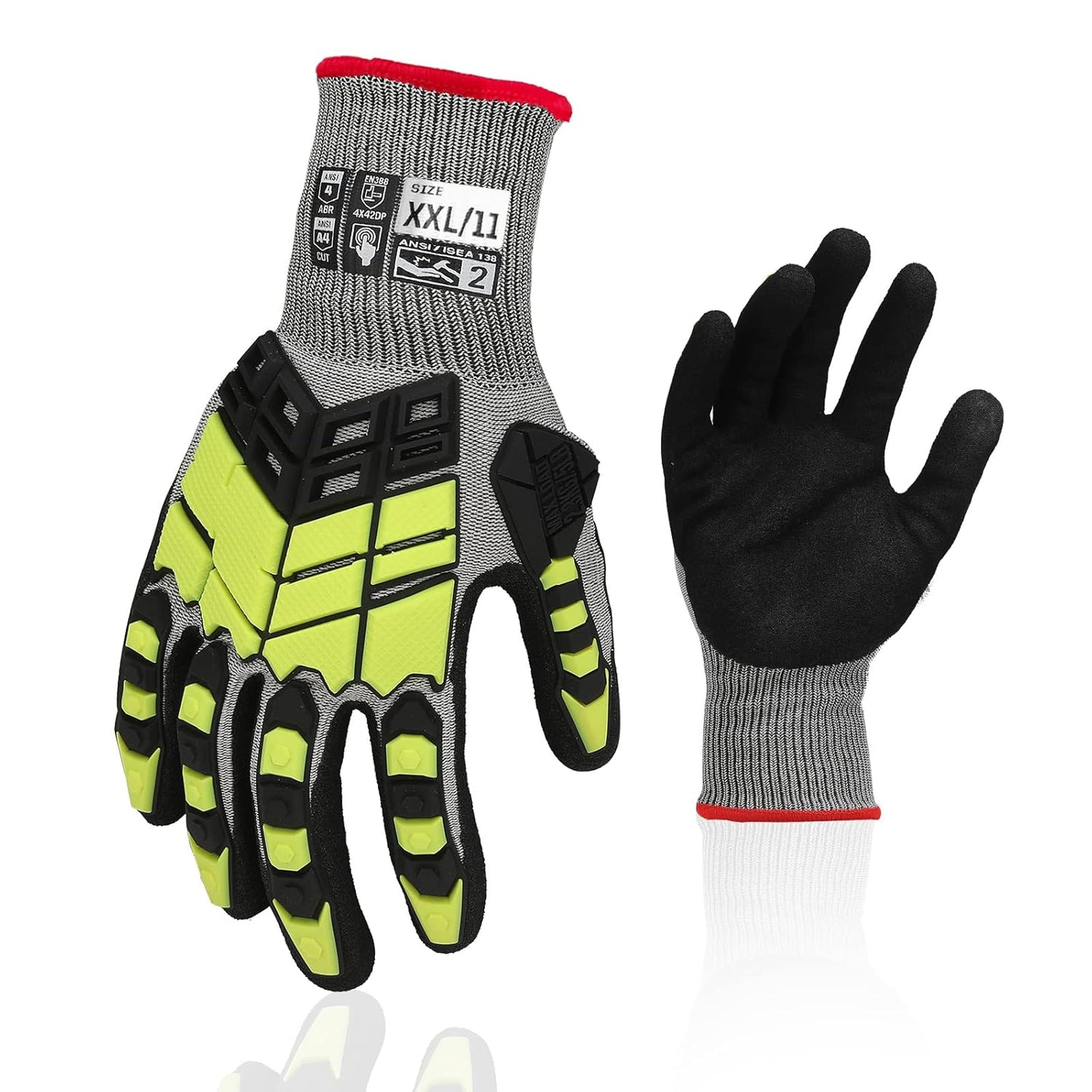 Safety Work Gloves,Impact Gloves for Men Women,Cut Resistant Non-Slip Heavy Duty Gloves with Nitrile Grip,Touch Screen Glove with Impact Protection for Gardening Mechanic Construction, Large