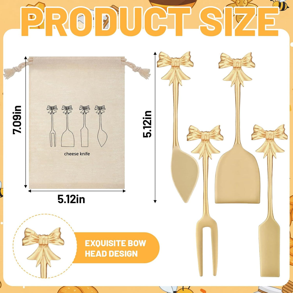 Set of 4 Bee Cheese Knives Set with Bag Cheese Spreaders