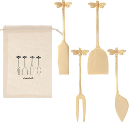 Set of 4 Bee Cheese Knives Set with Bag Cheese Spreaders