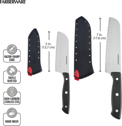 Edgekeeper Self-Sharpening Triple Riveted Santoku Knife Set, 4-Piece, Black
