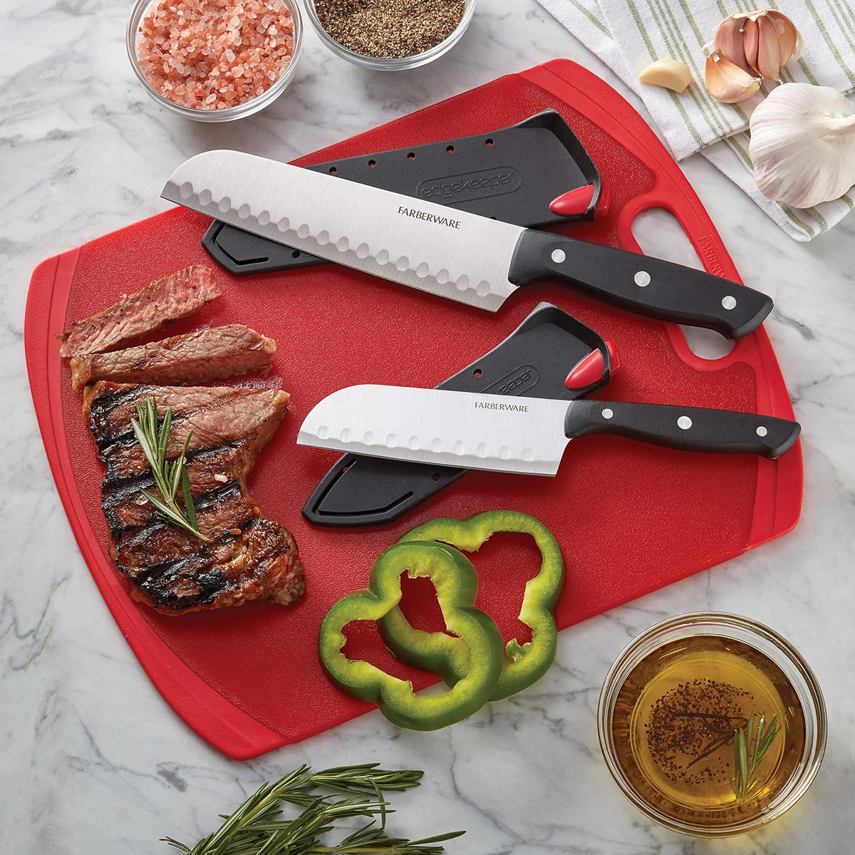 Edgekeeper Self-Sharpening Triple Riveted Santoku Knife Set, 4-Piece, Black