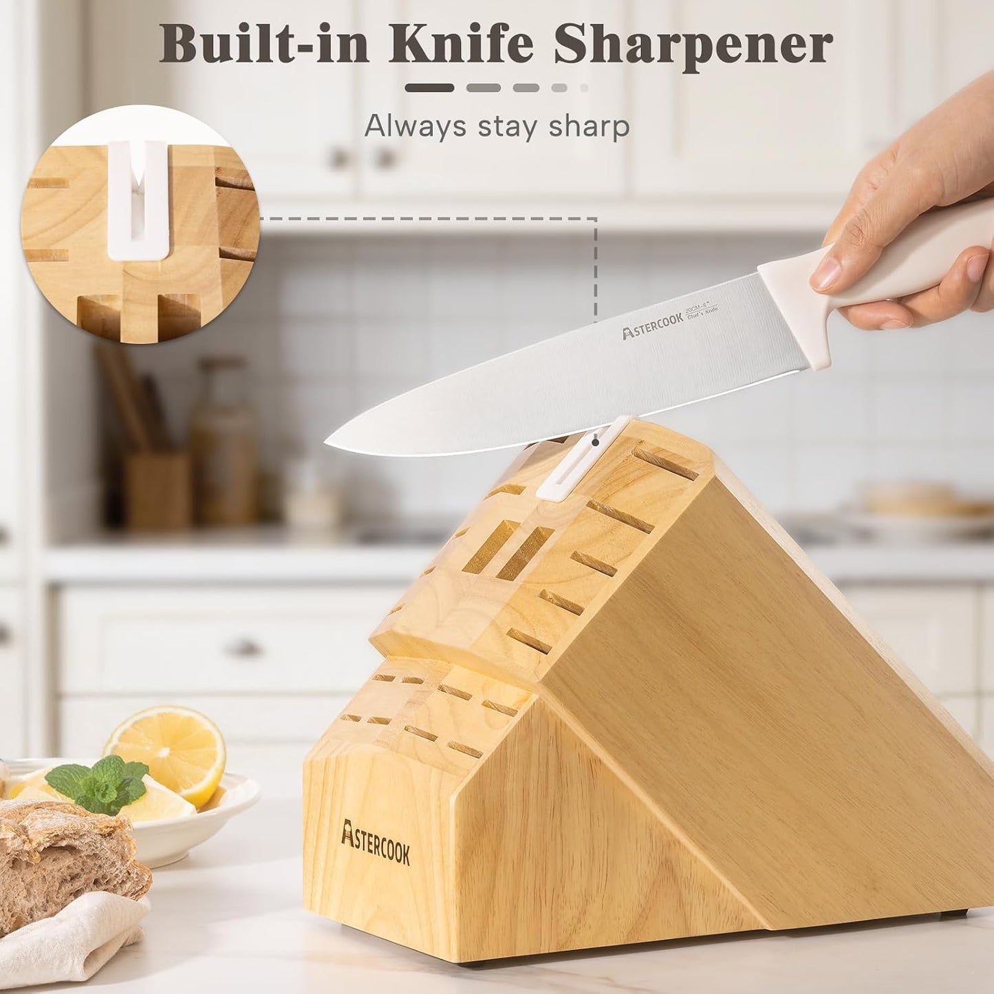 Knife Set, 22-Piece Kitchen Knife Set with Sharpener Block, High Carbon Stainless Steel Knives, Dishwasher Safe, Non-Slip Handle, Elegant Cream White Design, Perfect Holiday Gifts