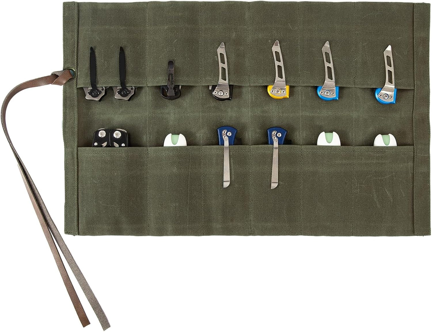 Knife Display Bag with 12 Slots Pocket Knives,Folding Knife Holder Organizer,Tactical Outdoor for EDC Mini Knife Bags,Knives Roll Collection Protector Bag